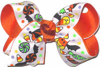 Toddler Halloween Candy on White over Orange Double Layer Overlay Bow
